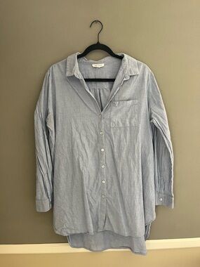 beachlunchlounge Light Blue Casual Button Down Shirt Long Coastal 100% Cotton